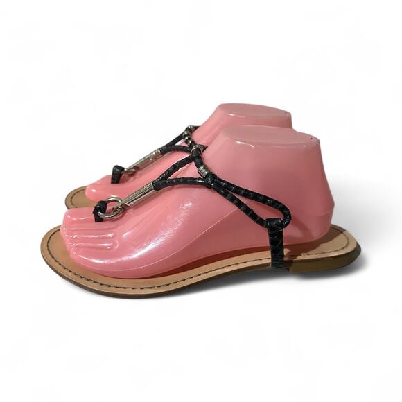 Coach Sammy Thong Sandals Black Patent Leather Canvas Size 7B - Picture 1 of 5